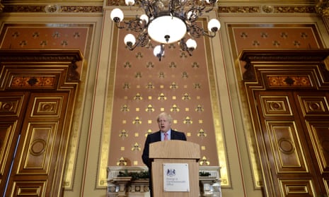 Boris Johnson speaking about terrorism at the Foreign Office in London.