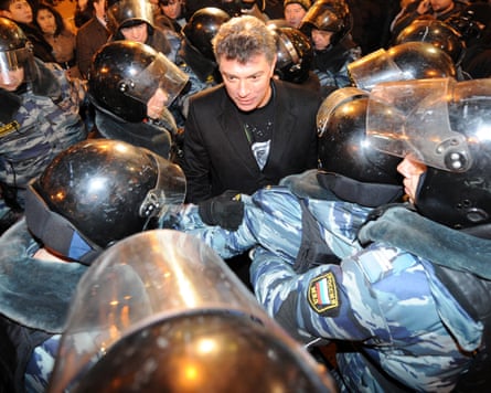 Boris Nemtsov is arrested at a rally against alleged fraud in 2011 elections in Moscow, Russia.