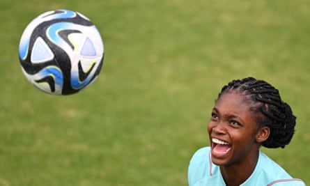Colombia’s forward Linda Caicedo eyes the ball during a training session in Bogota earlier this month