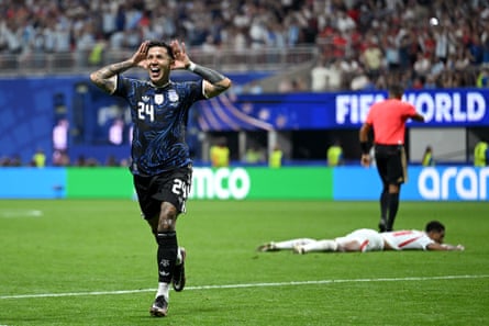 Enzo Fernández celebrates after his equaliser for Argentina