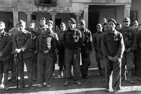 The British Battalion of the XV International Brigade in Spain during the civil war, circa 1937. 