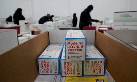 boxes containing the moderna Covid-19 vaccine are prepared for shipping at the mckesson distribution centre in olive branch, mississippi, december 2020