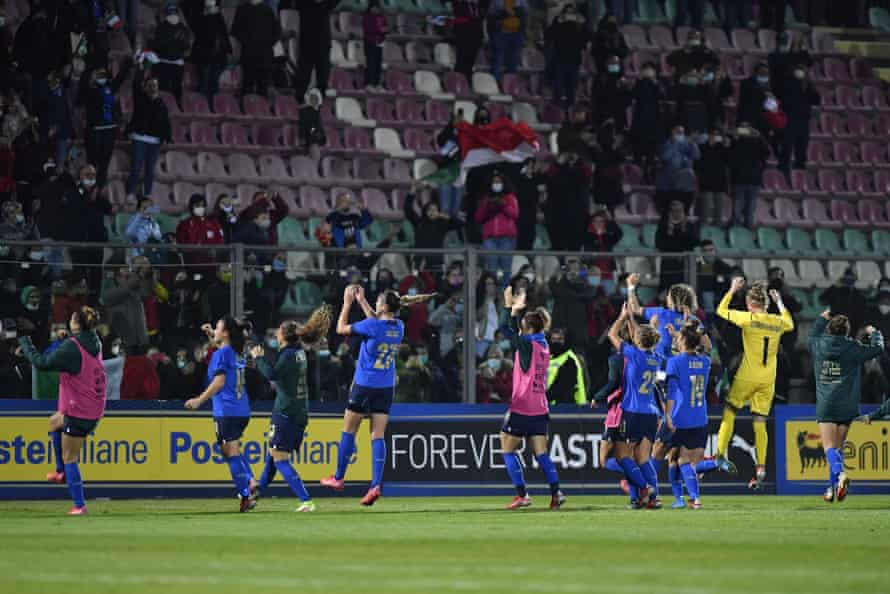 Italian players greet fans after 3-0 win over Croatia last week