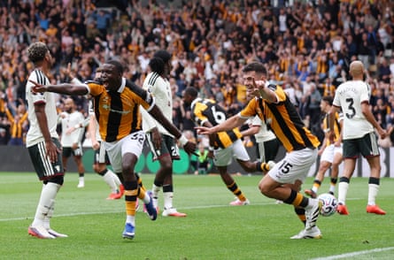 Nobel Mendy celebrates scoring Hull’s second goal of the game