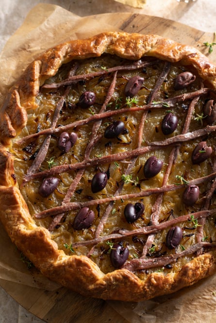 Danielle Alvarez’s pissaladière, a French savoury tart with olives, onion and anchovies.