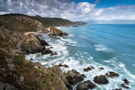 Rocky coast line and waves
