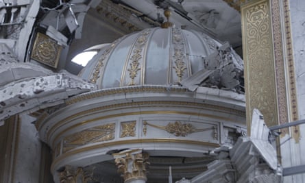 Interior view of the Transfiguration Cathedral heavily damaged by a Russian attack on 23 July 2023 in Odesa, Ukraine.