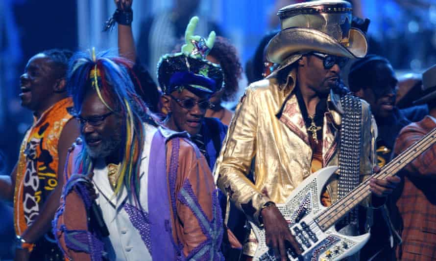 Bernie Worrell, centre, performing with Parliament/Funkadelic at the Grammy awards show, 2004.