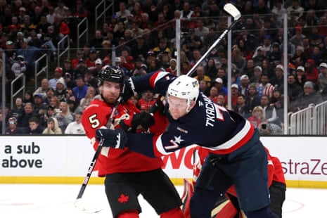 4 Nations Face-Off final: Canada beat USA in sudden-death overtime – as it happened Brady Tkachuk of Team USA, right, checks Devon Toews of Team Canada during the third period.