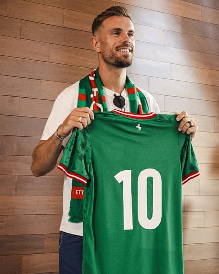 Al-Ettifaq’s new signing Jordan Henderson is unveiled by the Saudi club