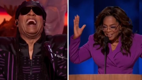 Oprah kepada Stevie Wonder: para selebriti naik panggung pada hari ketiga konvensi Demokrat – video