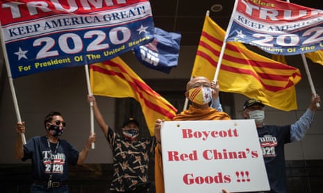 Vietnamese-American activists against the Chinese communist party protest outside of China’s Consulate before its closure in Houston.