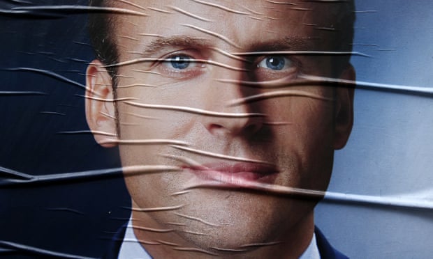 A campaign poster of Emmanuel Macron in Lille.