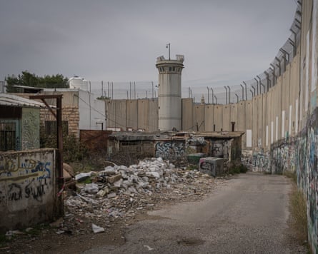 The border wall at Aida refugee camp, December 2023.