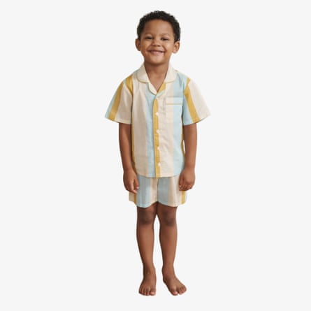 Their Nibs Kids Aqua Gold Sunbeam Stripe Voile Short Sleeve Shirt & Shorts pyjamas Set