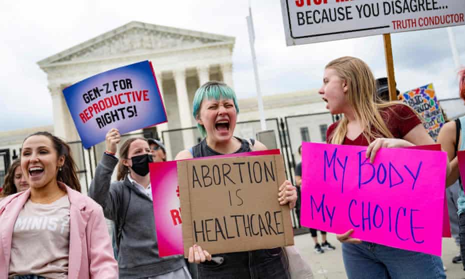 Pro-choice demonstrators protest in front of the US supreme court on 5 May. 