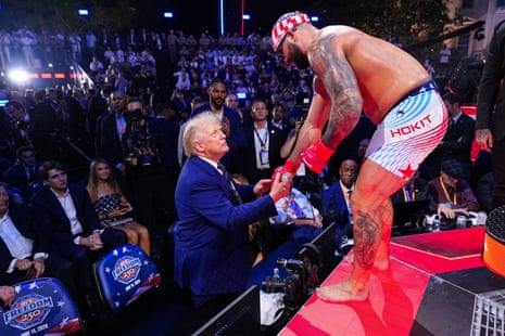 Josh Hokit shakes Donald Trump’s hand after Sunday’s win.
