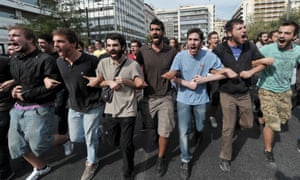 Students demonstrate against austerity and unemployment in Athens.