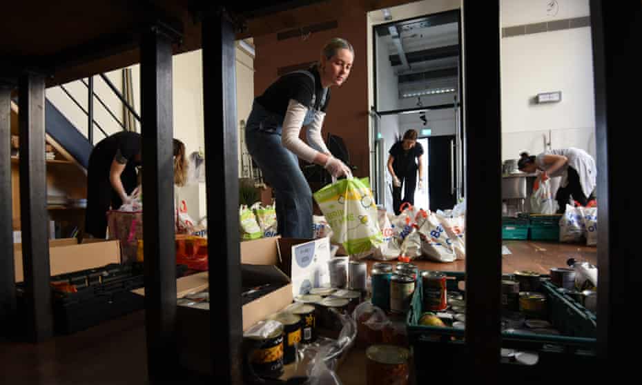 Volunteers from the Islington Covid-19 Mutual Aid group preparing food parcels for members of their community who are in self-isolation and experiencing financial difficulties