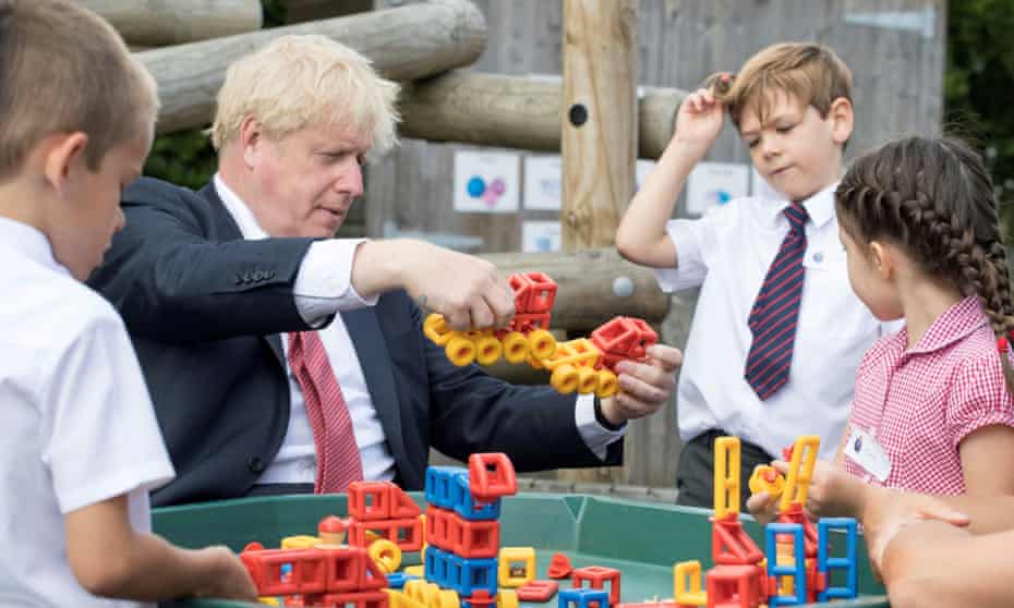 Boris Johnson visits the Discovery School in Kent in July.