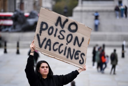 At a protest against coronavirus lockdown restrictions in Trafalgar Square, in October 2020.