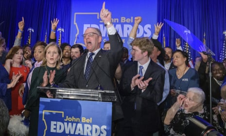 Louisiana governor John Bel Edwards addresses supporters at his election night party 