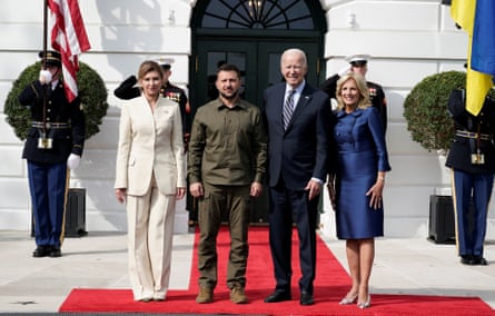 Volodymyr Zelenskiy and wife Olena with Joe Biden and first lady Jill at the White House in Washington on 21 September 2023.