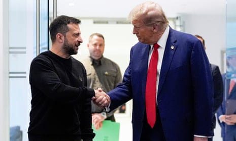 President Donald Trump, right, and Ukraine's President Volodymyr Zelenskyy shake hands during their meeting at Trump Tower in September last year.