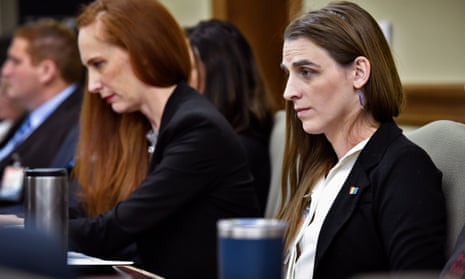 Zooey Zephyr, right, attends a legislative training session at the state Capitol in Helena, Montana, on 16 November 2022. 