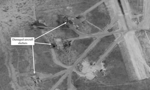 Damage to Shayrat airfield in Syria from US missiles in 2017