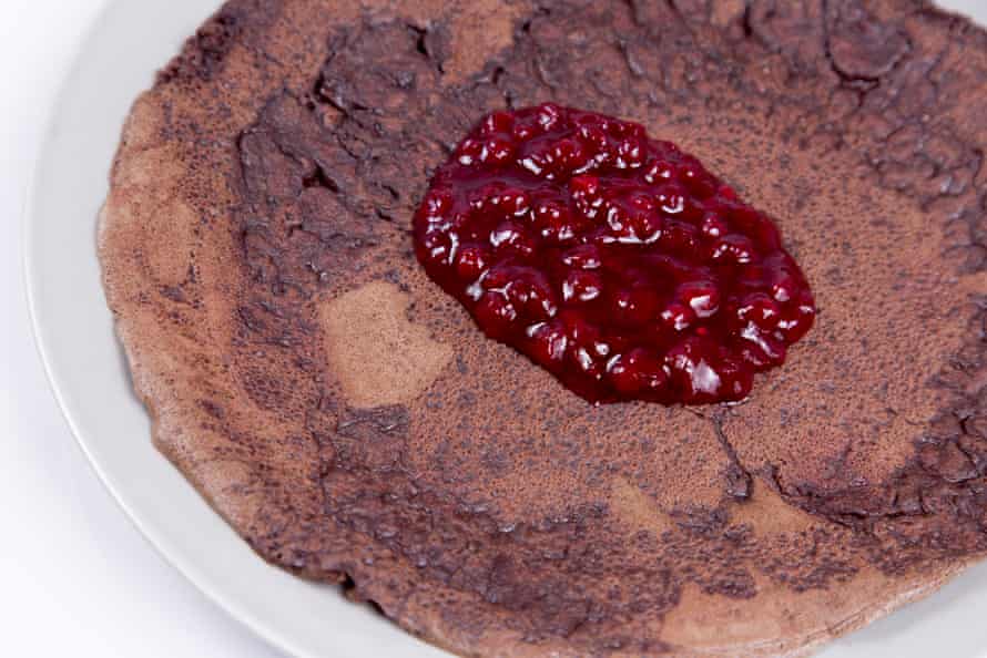 Traditional Scandinavian humor pancake with a dollop of lingonberry jam.