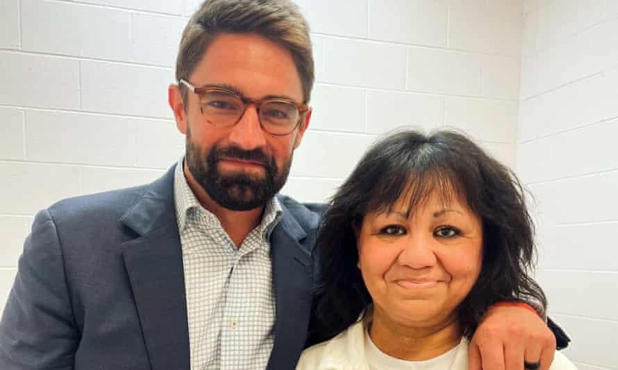 Congressman Jeff Leach stands next to death row inmate Melissa Lucio during a visit by a group of seven lawmakers to the Mountain View Unit in Gatesville, Texas. The lawmakers visited Lucio to update her about their efforts to stop her April 27 execution. The lawmakers say they are troubled by Lucio’s case and believe her execution should be stopped as there are legitimate questions about whether she is guilty.