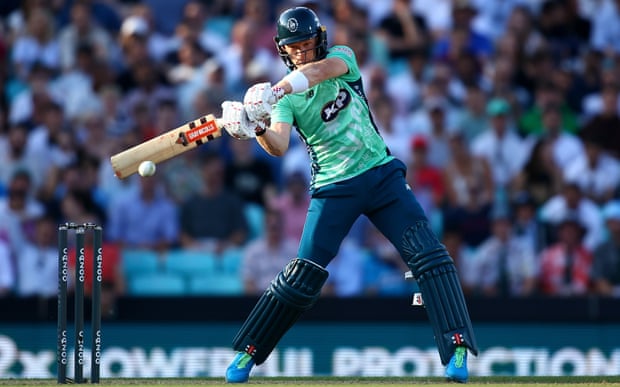 Sam Billings of the Oval Invincibles hits out.