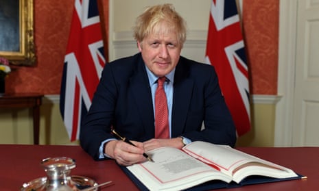 Boris Johnson signs the European Union withdrawal agreement.