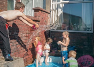 Cousins (from left) Corbun, Krystal, Poppie, Antony, Cody in the back yard of Mark’s house in Darwen, June 2018
