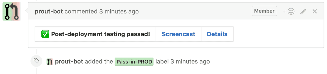Prout reports the results from post-deployment tests in GitHub