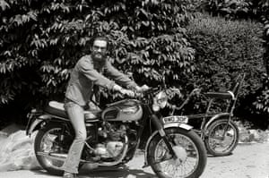 George Harrison on Trump at Friar Park, 1970‘’George riding his cousin Greg’s bike as he was staying with us having a short break from Miami’’