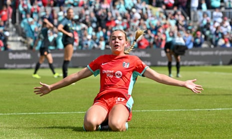 Kansas City Current midfielder Alex Pfeiffer celebrates after scoring a goal against Portland Thorns FC during the second half of Saturday’s match at CPKC Stadium.