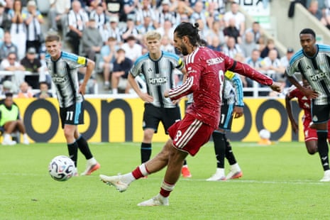 Liverpool's Dominik Szoboszlai scores their second goal from the penalty spot.