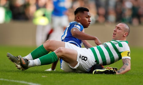 Celtic’s Scott Brown with Rangers’ Alfredo Morelos, whose mistranslated comments wrongly accused Celtic fans of racially abusing him.
