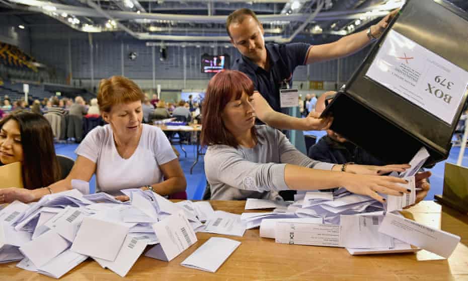 Votes being counted in Glasgow during the 2015 general election campaign.