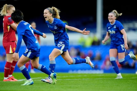 Everton’s Katja Snoeijs celebrates aft scoring against Liverpool successful nan WSL successful November 2024