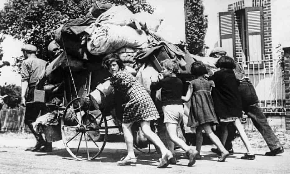 French civilians flee advancing German forces in June 1940.