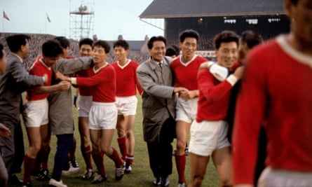 North Korea celebrate their astonishing victory over Italy in 1966