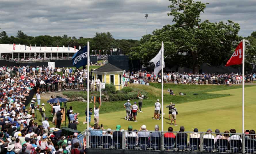 Scottie Scheffler of the United States plays his shot from the first tee during the third round.