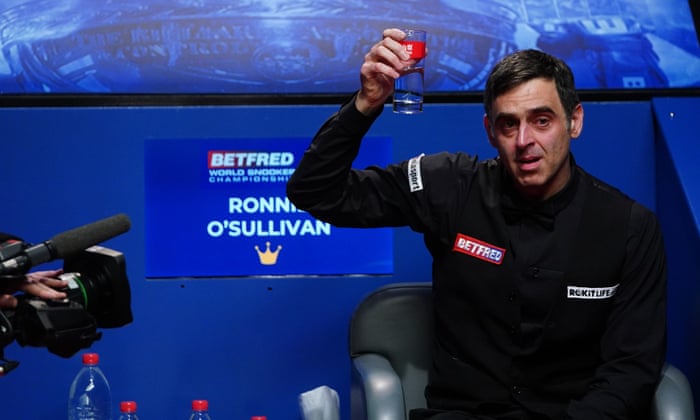 Ronnie O’Sullivan reacts after winning the World Snooker Championship.