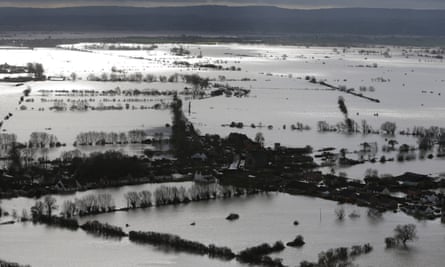 Floods surround the village of Moorland on the Somerset Levels, February 2014.