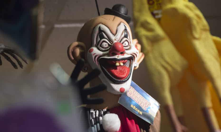A clown mask for sale in a US shop.