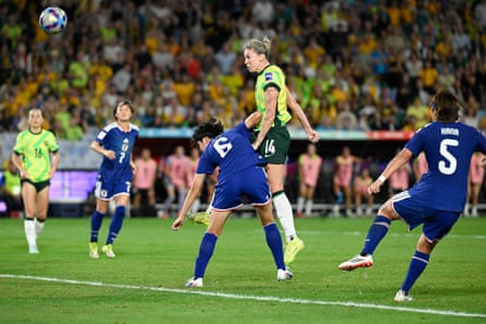 Alanna Kennedy rises to head the ball in Saturday’s final.