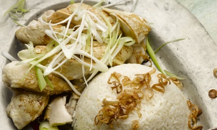 Sliced Hainanese chicken rice.